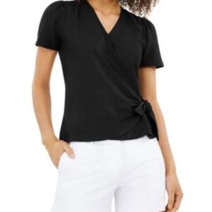 Michael Kors Black Short-Sleeve Wrap Tie Top